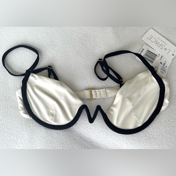 LSPACE UNDERWIRE NICO TOP MEDIUM JOY BITSY BOTTOM SMALL WHITE BLACK TRIM NWT - Picture 3 of 9